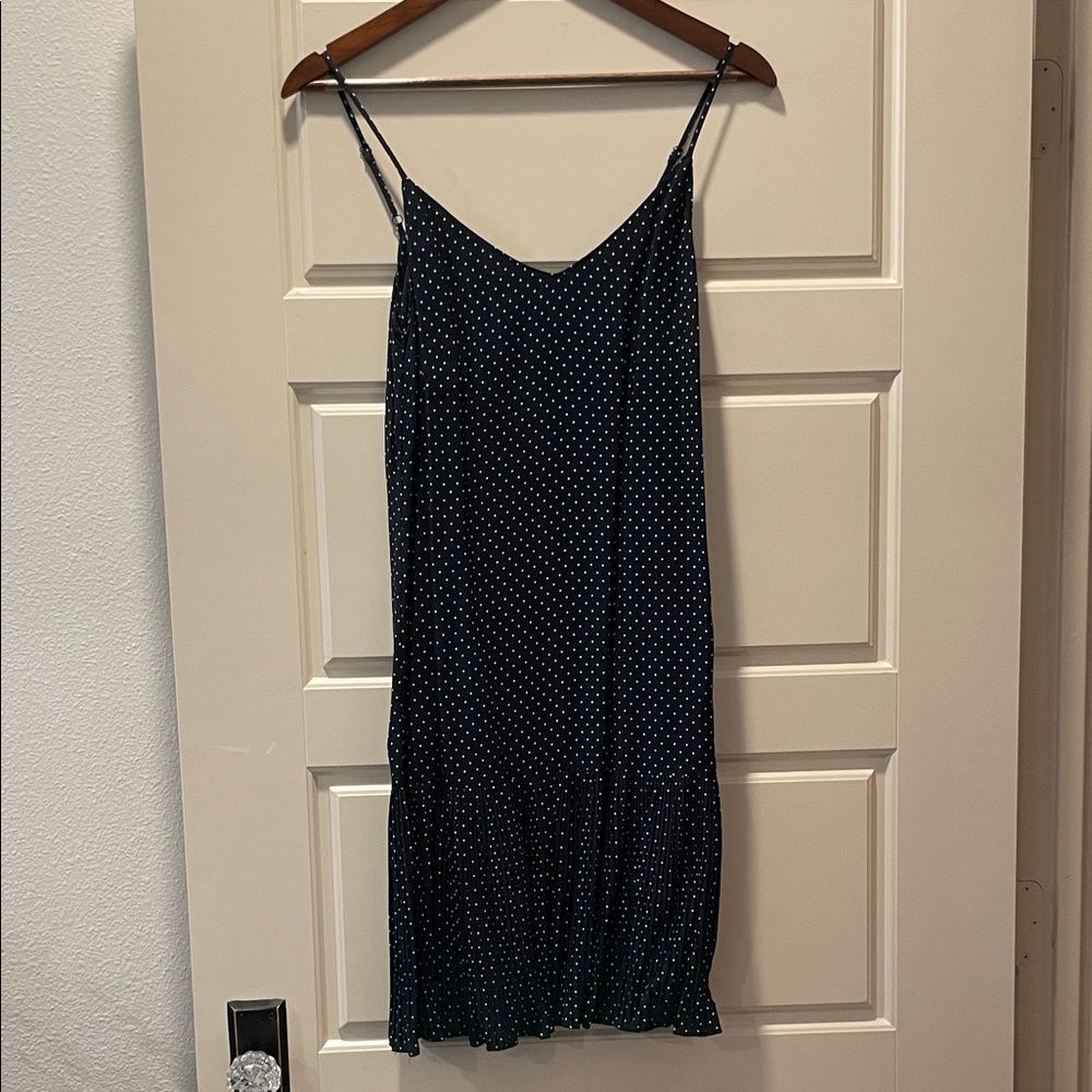 LOFT Navy and White Spotted Midi Dress